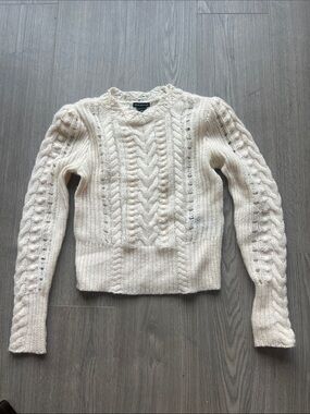 Club Monaco Cream Cable-Knit Crew Sweater